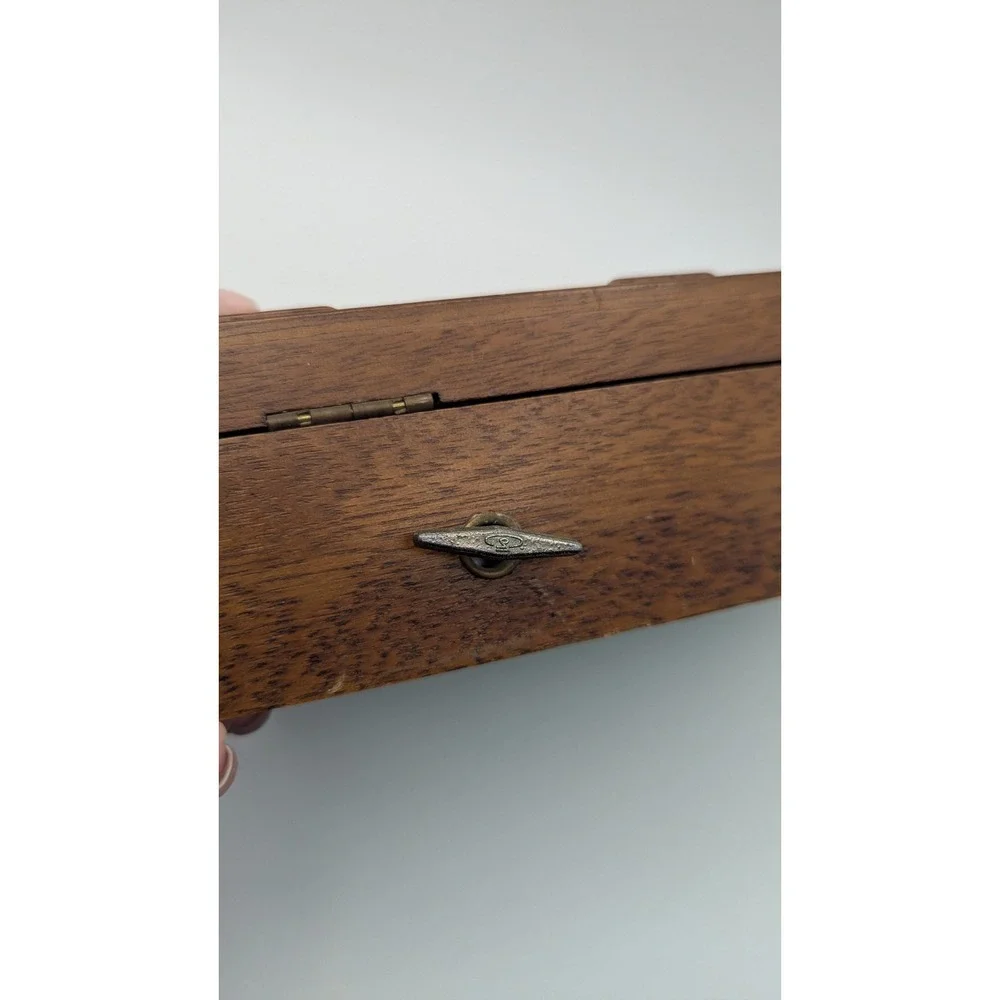 Vintage Japanese Brutalist Wooden Musical Jewelry Box Mid Century Modern Mustard